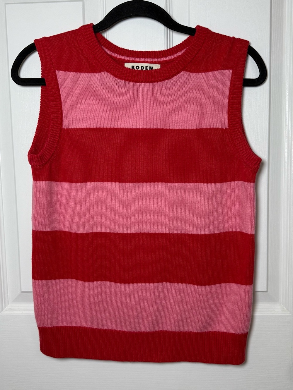 Boden Fiona Sweater Vest Pink Red Striped Cotton Wool Cashmere Blend Size XS